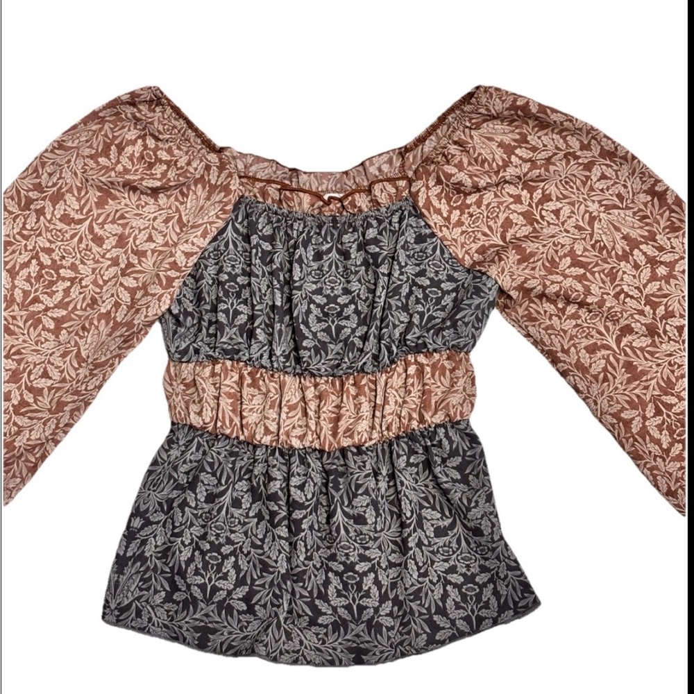 Sugarfox Cinnamon & Gray Boho Chiffon Top Size Small EUC